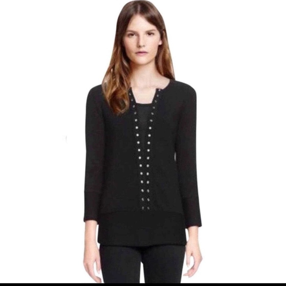 Tory Burch Yessica Black 100% Merino Wool Knit Tunic Sweater Top Size L